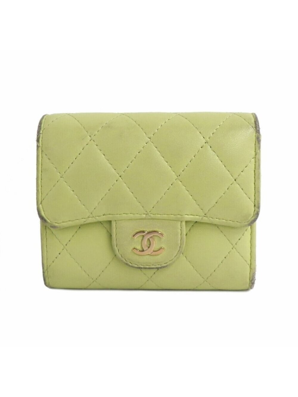 Chanel Quilted Small Flap Wallet Pistachio Green Lambskin